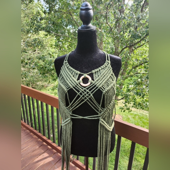 Tops - Green Macrame Halter Top
